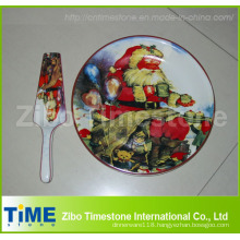 Ceramic Cake Plate with Server of Christmas Design (32016)